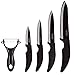 HULLR 6 Piece Black Ceramic Blade Kitchen Knife Set with Acrylic Stand - Mirror Finish