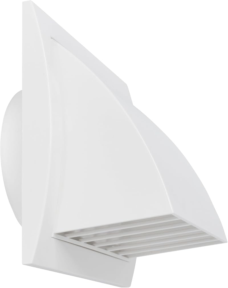 Repa Market 4" 100mm Exhaust Vent Hood w/ Rain Cover & Damper - White ABS Wall