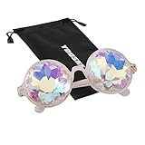 YOOSKE Kaleidoscope Glasses Round Sunglasses for Women Men Rainbow Prism Sun Glasses Mirrored Steampunk Goggles with Sunglasses Cloth Bag (Transparent Frame )