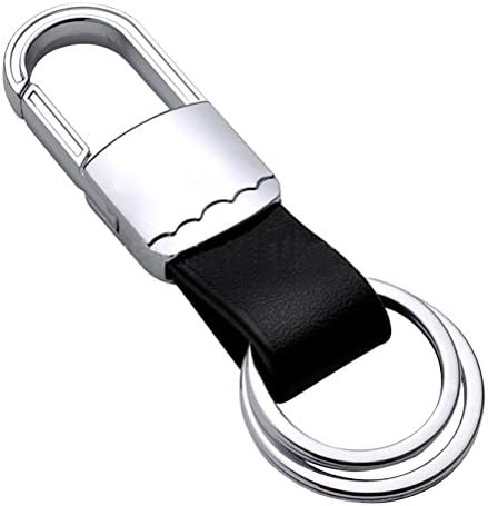 ChuangYi Gift Clip on Belt Loops Pants Buckle Double Rings Black leather Polished Silver Keyring Keychain Car Key Chain Ring Key