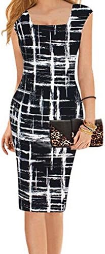 Lotu Wood Square Neck Striped Black Midi Dress Wear To Work Sheath Pencil Dress For Women