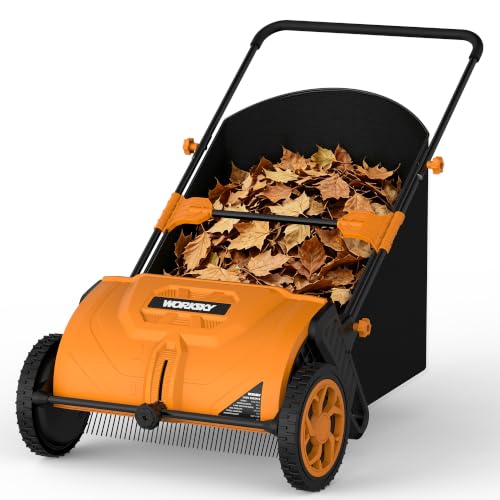 WORKSKY Premium Garden Lawn Sweeper with Brush Rake, Efficient Grass Leaf Collector for Lawn Yard Backyard Outdoor Cleaning,105L Debris Collection Bag