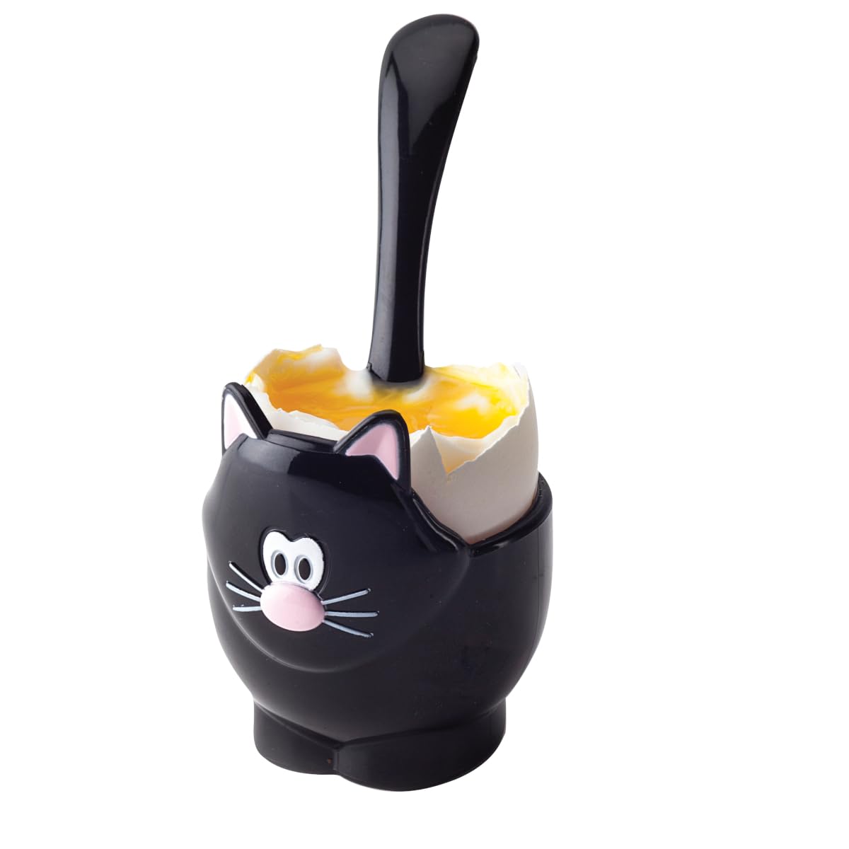 Joie Cat Egg Cup and Spoon – Fun & Whimsical Soft-Boiled Egg Holder, BPA-Free, Assorted Black or White