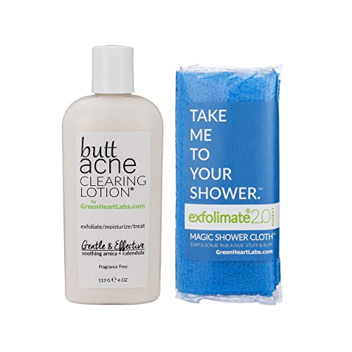 Brilliant Booty Kit | Butt Acne Clearing Lotion and ExfoliMATE Magic Body Exfoliating Cloth for Soft & Young Skin (Aqua)