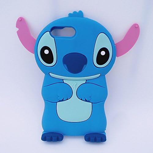 iPhone 7 Plus Case,iPhone 8 Plus Case,Stitch Shaped Adorable 3D Cute Cartoon Character Soft Rubber Silicone Case with a Strap (5.5 Inch)(Stitch Blue)