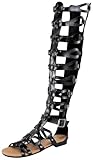 Atta 17 Womens Knee High Caged Gladiator Strappy Flat Sandals Black