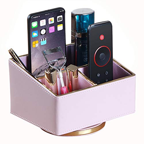 Leather Remote Control Holder, 360 Degree Spinning Desk TV Remote Caddy/Box,Bedside Table