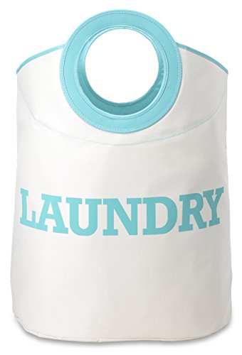 Whitmor  Laundry Hamper Tote, White/Turquoise