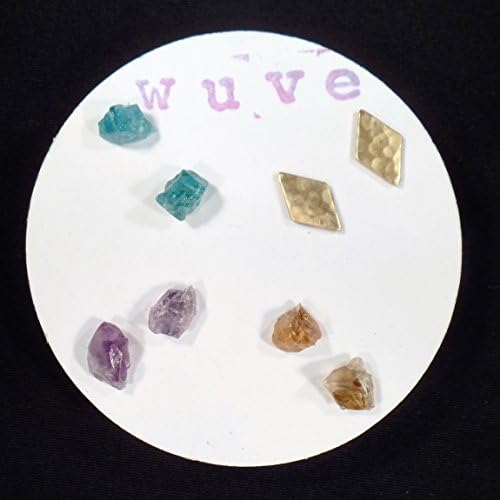 Gemstone Stud Earrings Natural Jewelry Raw Gems Amethyst Neon Blue Apatite Rough Gemstone Jewelry Post Earrings Boho Jewelry Crystals