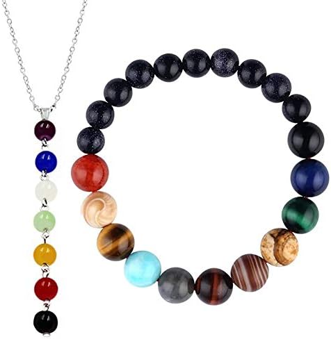 TENGXINGKEJI Solar System Bracelet Galaxy Planets Bracelet Come with Healing Necklace Bracelet As Jewellry for Women