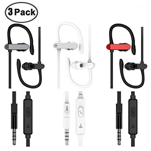 JEZOMONY Wired Sport Earphone 3 Pack,Running Earbuds with Mic, Sweatproof Workout Richer Bass HiFi Stereo in-Ear Headphones, Playback Noise Cancelling Headsets for Cell Phone, PS4, Computer