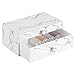 mDesign Decorative Wide Plastic Makeup Organizer Storage Station with 2 Drawers for Bathroom Vanity, Countertop, Cabinet - Holds Lip Gloss, Eyeshadow Palettes, Brushes, Blush, Mascara - Marble