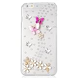 iPod Touch (6th Generation) Case, Sense-TE Luxurious Crystal 3D Handmade Sparkle Glitter Diamond Rhinestone Clear Cover with Retro Bowknot Anti Dust Plug - Dance Butterfly Flowers