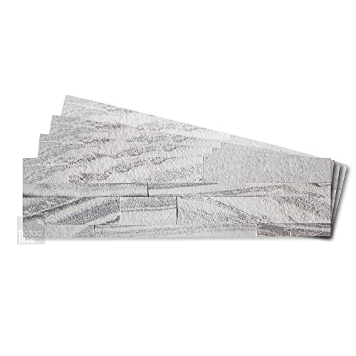 Tic Tac Tiles (60cm x 15cm), 4-Sheets Natural Stone Peel and Stick Self Adhesive Ledgestone Removable Stick On Kitchen Backsplash Bathroom 3D Wall Tiles (Grey Sand)