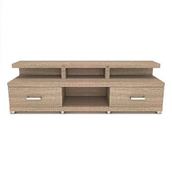 FLAIR FURNITURE Open LCD Base with Two Drawer Modern Design with Steel Legs (Beige Color Laminate) Indian Tv Unit