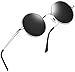 Joopin Round Sunglasses Circle Hippie Sun Glasses Polarized UV400 Trendy Teashade Circular Shades for Women Men Halloween Costume (Silver Black)