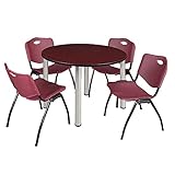 Kee 48" Round Breakroom Table- Mahogany/ Chrome & 4