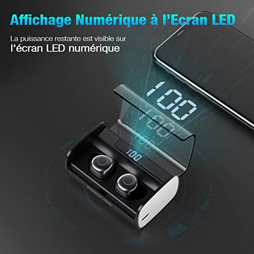 POWERADD Ecouteur Bluetooth 5.0 TWS - 3000mAh Son Stéréo 3D Etanche IPX7 Contrôle Tactile avec Etui de Charge et Indicateur LED Casque Rechargable sans Fil pour Sport