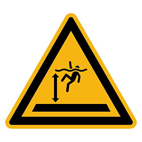 Autocollant Danger Warning Avertissement NF ISO7010 - Sticker Adhésif Signalétique Triangulaire Laminé Plastifié Résistant à l'eau et aux UV - Danger Eaux Profondes - 40x40 cm