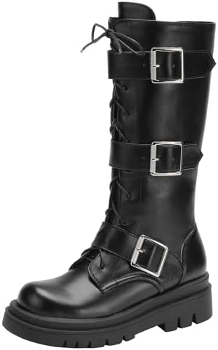 Amazon.com | DINTAHA Women's Mid Calf Combat Boots Goth Platform