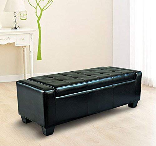 HOMCOM 51" Faux Leather Unique Tufted Storage Bench Ottoman - Polished Black