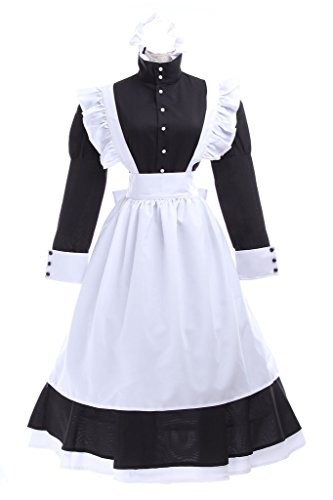 British Black White Dress Long Maid Outfit Cosplay Costume M/L/XL