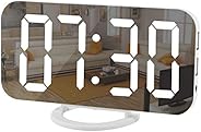 Digital Clock Large Display, LED Electric Alarm Clocks Mirror Surface for Makeup with Diming Mode, 3 Levels Br