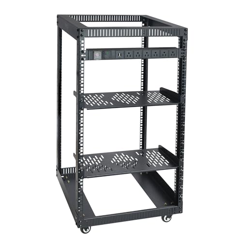 RIVECO 18U Open Frame Server Rack with Casters and Shelves