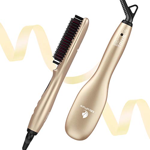 Hair Straightener Brush with Ionic Generator by MiroPure, 30s Fast MCH Ceramic Even Heating, 11 Temperature Control, Professional for Straightening or Curling