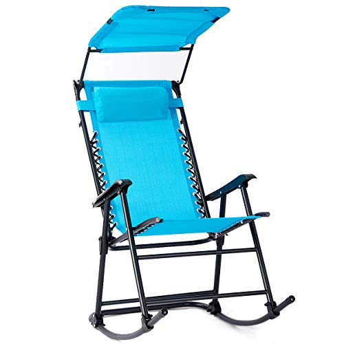 Goplus Folding Zero Gravity Rocking Chair, Portable Wide Recliner for