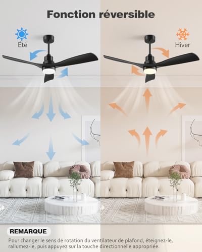 Forrovenco Ceiling Fan with Light and Remote Control, 52 Inch DC Motor Silent Reversible 3 Blades 6 Speeds Modern for Bedroom Living Room Patio Outdoor/Indoor 52" Black