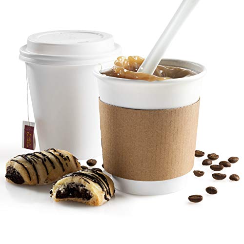 NYHI 100Pack 10 oz White Paper Disposable Cups With Lids And Sleeves