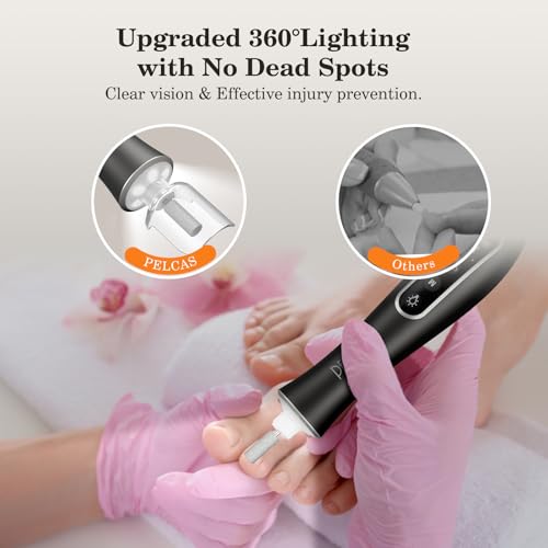 PELCAS Electric Nail File 10 Speeds Professional Cordless Electric Nail Drill with LCD Screen and LED Light, Portable Rechargeable Nail Files for Acrylic and Gel Nails, Pet, Thick Toenails
