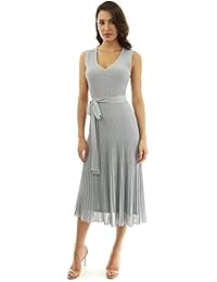 PattyBoutik vestido de punto con cuello en V plisado para mujer