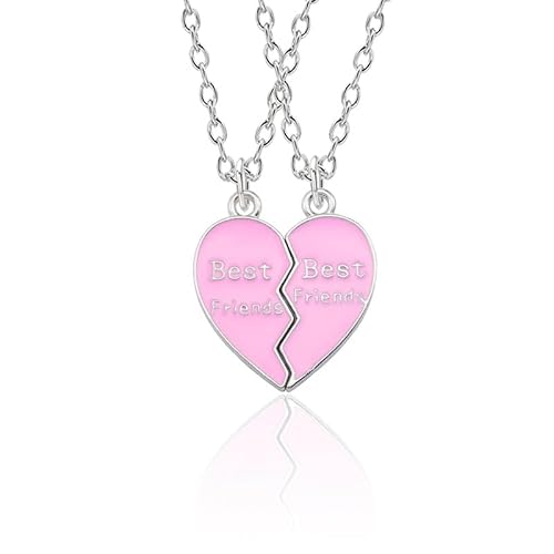 Tivleed Best Friend Necklace For 2 Girls Women Heart Split Pendant Pink O-Link Chain BFF Gift Birthday Christmas Jewellery