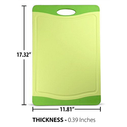 Raj Plastic Cutting Board Reversible Cutting board, Dishwasher Safe, Chopping Boards, Juice Groove, Large Handle, Non-Slip, BPA Free, FDA Approved (18", Lime with Green border) - Thumbnail 2