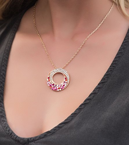 Twin Moons Rose Gold Tone Multi-Stone Pink & Red Swarovski Elements Crystal Twisted Circle Pendant Necklace - Chain Chain 18" + 2" Extender