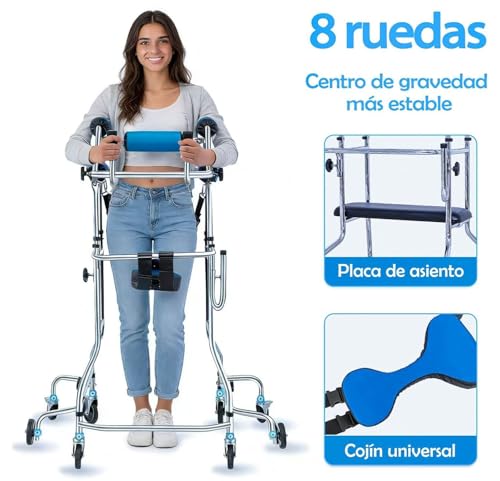 Andadera para Adulto con Asiento,Andador para Adulto Mayor Ajustable en Altura y Ancho,8 Ruedas,Acero Resistente Capacidad 220lbs,Ayuda a Caminar y Rehabilitación