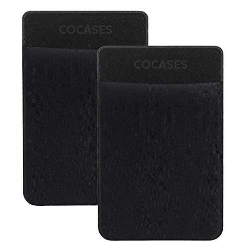 Phone Card Holder, COCASES Stick On Wallet Stretchy Lycra Strong 3M Adhesive Ultra Slim Credit Card Holder Pouch for Phone (Black and Black)