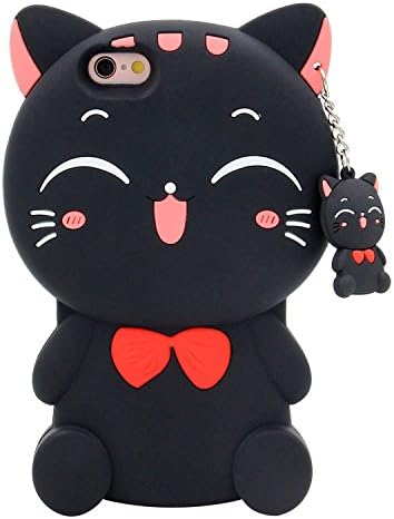 Cute 3D Cartoon Lovely Animal Design Soft Silicone Back Case Cover for iPhone 6 Plus 6s Plus 5.5'' (fortune cat black)