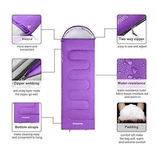 image for KingCamp Envelope Sleeping Bag 3 Season Lightweight Comfort with Compr