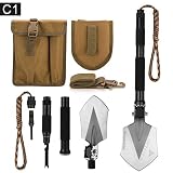 FiveJoy Military Folding Shovel Multitool (C1) - Portable Foldable Survival Tool - Entrenching Backpack Equipment for Hiking Camping Emergency Car - Bushcraft Gear: Shovels and Accessories Tools Kit