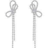 Rhinestone Bow Earrings for Women - Crystal Tassel Long Chain Dangle Earrings - Ribbon Bowknot Jewelry Gifts