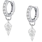 Kokoma Dangle Spike Small Hoop Earrings for Women Girls 925 Sterling Silver Cubic Zirconia Crystal Drop Huggie Hoops Cartilage Earrings Dainty Ear Jewelry