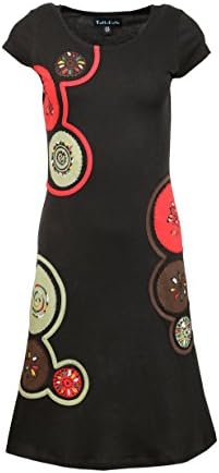 Tattopani Ladies Black &amp; Red short sleeved Dress With Chakra Embroidery and Brush Paint Design- Raspberry (DR-611-L) US