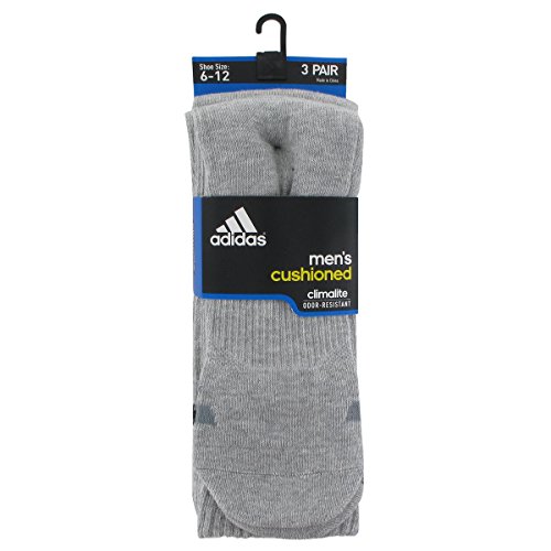 image for adidas Men's Cushioned Crew Socks (3-Pack), Heathered Light Onix/Black