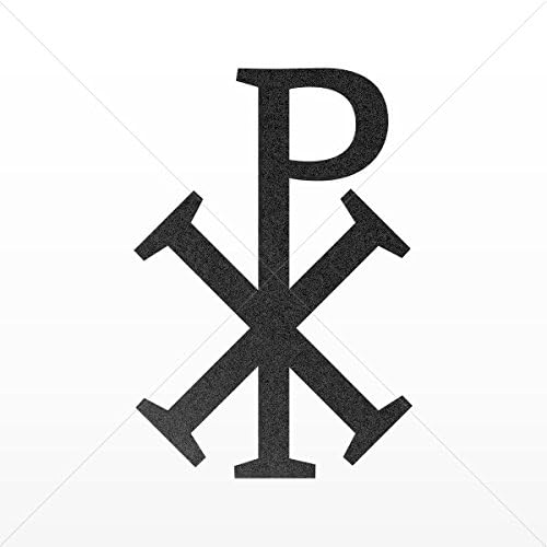 Sticker Decal Greek Scribble Xp Cross Christians Tablet Lapt Mettalic Black (4 X 2.72 Inches)