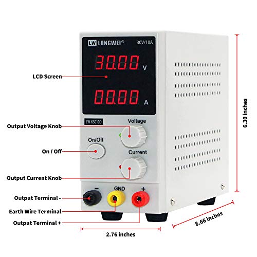 DC Power Supply Variable 30V 10A, （Precision 00.01V，00.01A）4-Digital LED Display, Precision Adjustable Regulated Switching Power Supply Digital with Alligator Leads US Power Cord  - Thumbnail 2