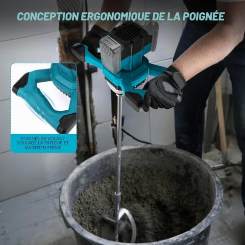 Mortar Mixer Compatible with Makita Battery, 3200W Color Mortar Beater, Max 680RPM, Electric Paddle Mixer with 6 Speed, 2 Mixing Rods (No Battery)