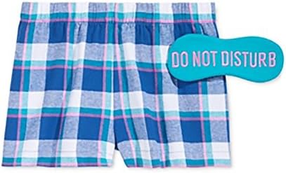 Jenni Womens Printed Boxer Pajama Shorts And Sleep Mask Navy Plaid XXL